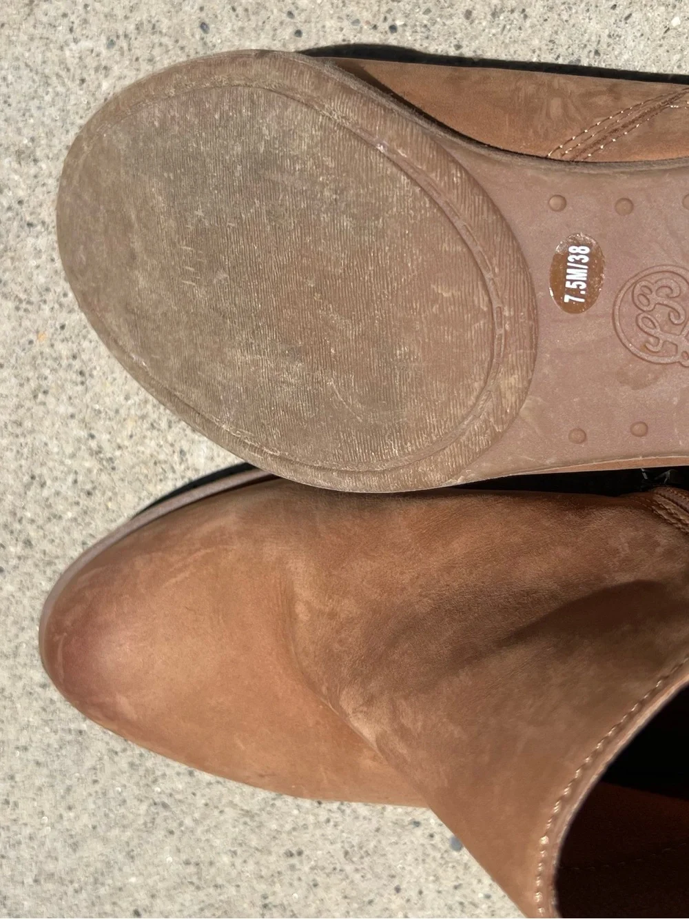 Lucky Brand Tan Brown Leather Low Block Heel Ankle Booties Size 7.5M